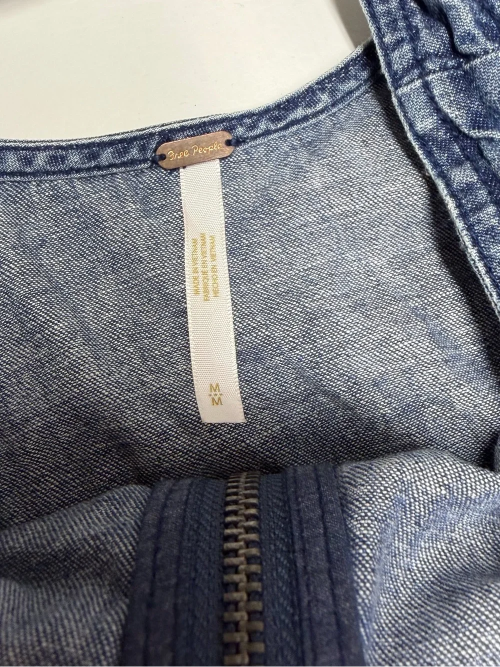 Free People Light Wash Denim Zip mini Dress Sz M